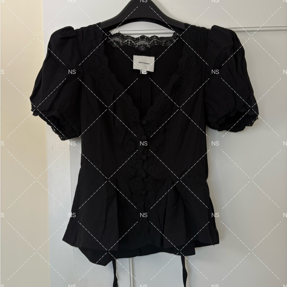Reformation Black Lace Trim Top - Picture 3 of 5